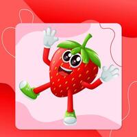 Cute strawberry character smiling with a happy expression vector