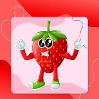 Cute strawberry character showing off his muscles vector