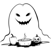 Halloween ghost with pumpkin and pie coloring pages vector
