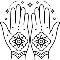 Two hands with henna designs on them vector
