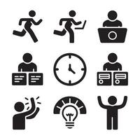 Black icons depicting people working and doing various things vector