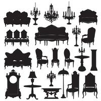 Silhouettes of furniture and chairs on a white background vector