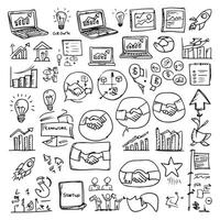 Business doodles set, hand drawn icons vector