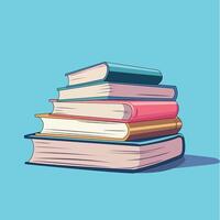 Stack of books on blue background illustration in cartoon style vector