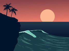 evening view beach landscape with stone mountain vector
