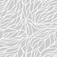 Petals pattern with white wavy lines and scrolls on light gray background. Abstract linear leaves. Art Deco design style. Seamless texture for textile, fabric and wrapping vector