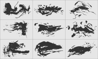 Set of different grunge brush strokes. Dirty artistic design elements isolated on white background. Black paint hand made, dry ink brush strokes vector