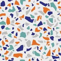Terrazzo flooring texture. Polished pebble stone tile. Abstract blue and orange color seamless pattern vector