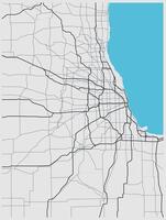 Chicago city map town streets on the plan. Monochrome line map of the scheme of road. Urban environment vector