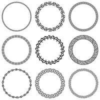 Set of decorative tribal openwork circle frames. Geometric ethnic ornate round border on white background. Mayan style pattern vector
