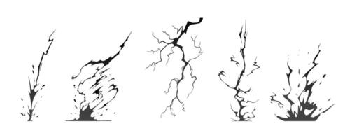 Lightning strike bolt silhouettes sequence illustration. vector