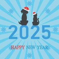 Happy New Year 2025 card with dog and cat vector