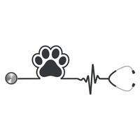 Dog paw and stethoscope with pulse vector