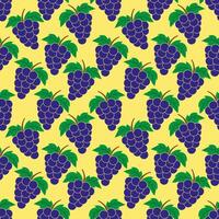 Illustration of a seamless pattern with bunches of purple grapes and green leaves vector