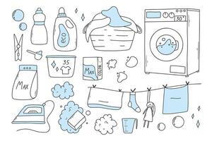 Set of laundry items in doodle style. Linear collection of laundry items. illustration. Isolated elements on a white background. vector