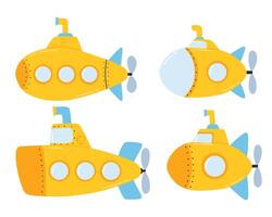 Set of submarines. illustration. Collection of kids submarines in flat style. vector