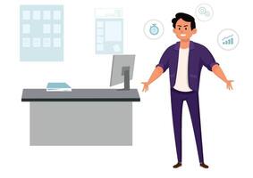 The businessman character spreads his hands, as if displeased that he didn't get what he wanted. vector