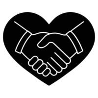 Handshake in heart shape, black and white illustration vector