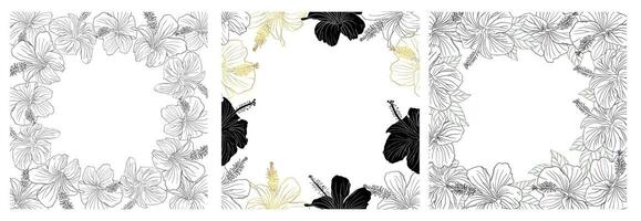 Hibiscus line art flower frame for card or invite vector