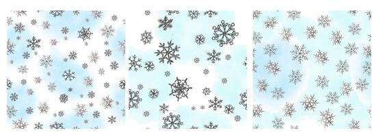Silver snow xmas seamless pattern set vector