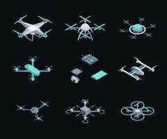 Color Unmanned Aerial Vehicles Set 3D Isometric View. vector