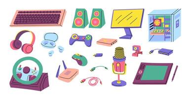 Cartoon Color Different Computer Accessories Set. vector