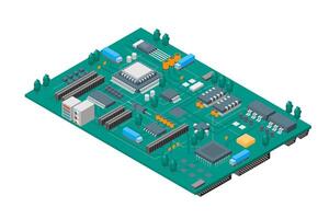 Color Semiconductor Chip Concept 3D Isometric View. vector