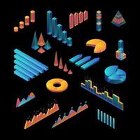 Color Futuristic Data Graphics Set Isometric View. vector