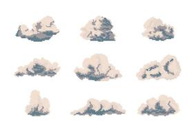 Cartoon Color Pixelated 8 Bit Clouds Set. vector