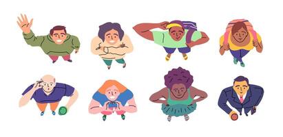 Cartoon Color Overhead Characters People Looking Up Concept. vector