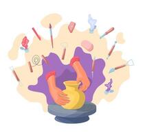 Cartoon Color Process of Creating Ceramics Concept. vector