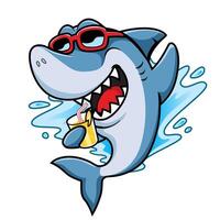 Smiling Shark Cartoon Mascot Character With Sunglasses vector