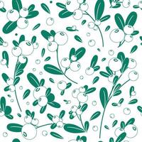 Botanical seamless pattern with branches, leaves, berries cranberries, lingonberries on a black background. illustration. vector