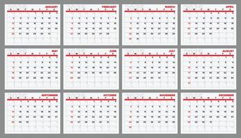 Minimalist modern simple 2025 new year calendar design template, start from sunday calendar vector