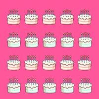 Rows Of Birthday Cakes Pattern With Striped Pastel Layers Topped With Candles Illustration vector