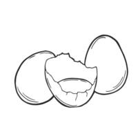 Broken egg line drawing isolated in doodle style vector