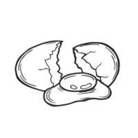 Cracked broken and spilled chicken egg sketch in doodle style vector