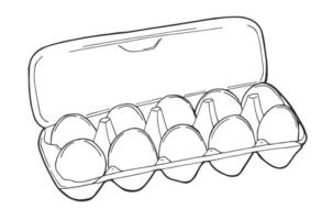 Chicken eggs dozen carton package in doodle style. icon, hand drawn. Creative illustration design. vector