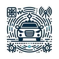Autonomous car with a radar and other devices vector