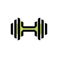 A dumbbell icon with a green and black color scheme vector