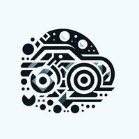 A black and white logo with a car and a circle vector