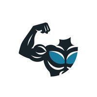A muscular man with a blue and black logo vector