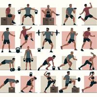 A set of people doing different exercises vector
