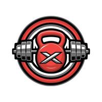 A red and black kettlebell logo vector
