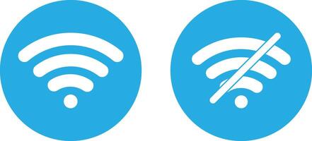 Blue wifi and no wifi icon set on circle . Wireless connection and no wireless icons . illustration vector