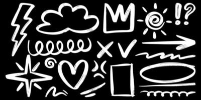 set of Hand drawn doodle elements for concept design isolated on black background. vector