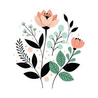 Minimal Floral Outline in Black on White Canvas vector