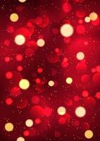 Christmas background with red and gold bokeh lights design vector