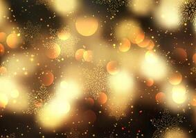 Golden Christmas background with snowflakes and bokeh lights 1610 vector