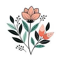 Minimalist Flower and Leaf Design on White vector